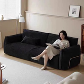 法式 轻奢中古风小钢圈沙发雪尼尔直排三人黑色民宿布艺沙发