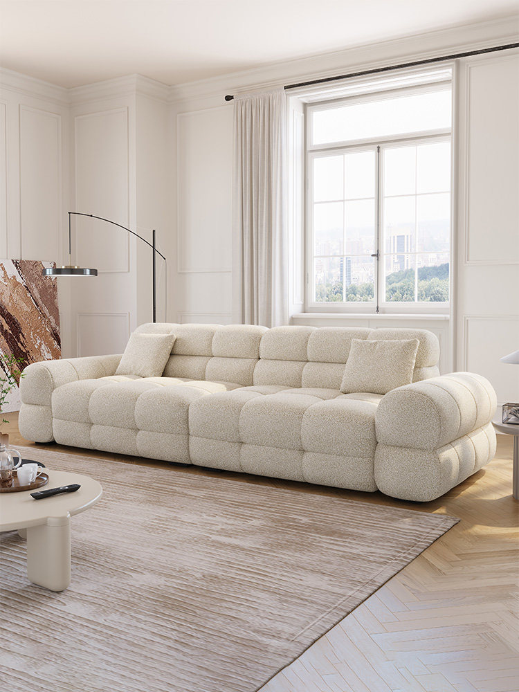 奶油风沙发雪花绒现代简约客厅小户型直排轻法式白色复古布艺沙发