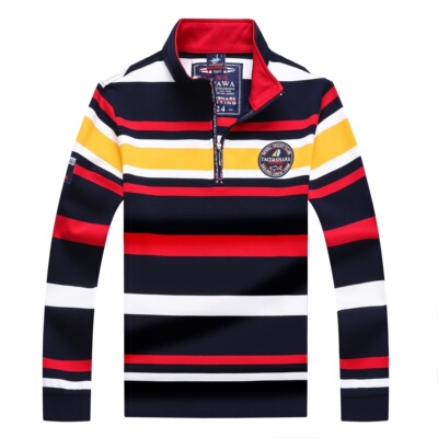 正品男士长袖t恤立领加厚条纹长袖t恤衫男大码高端上衣春秋装POLO