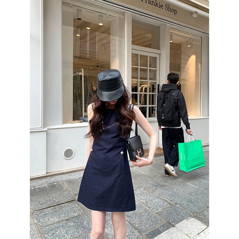 一字肩连衣裙女夏季显瘦遮肉时尚高级感气质复古法式裙子8002