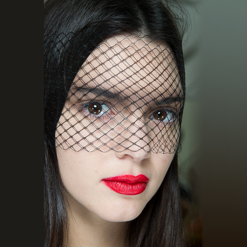 复古优雅遮住半张脸头纱双层面纱新娘头饰边夹写真摄影头饰黑色