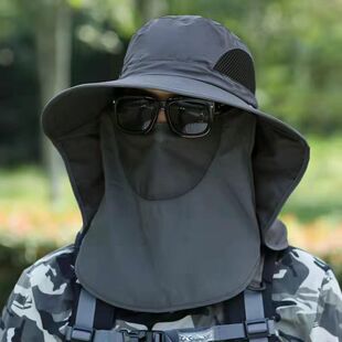 防晒帽子男钓鱼帽渔夫帽户外登山太阳帽遮脸防紫外线遮阳采茶帽女