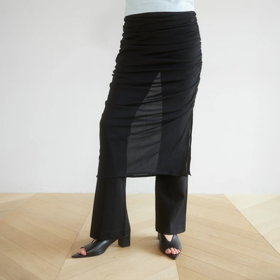 设计感褶皱荷叶边外裙长裤套装女