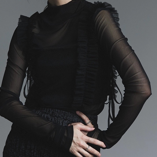 薄纱设计感百搭后开衩加长袖 薄款 高领T恤上衣 夏新款 日单原单2025