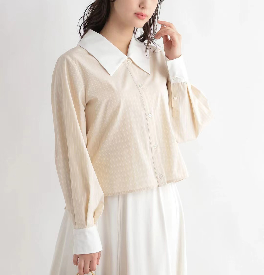 衬衣长袖立领撞色新款简约宽松