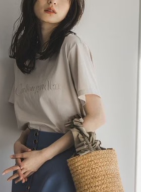 日单ande*iu原单2023夏季新款简约纯色舒适刺绣女士宽松t恤短袖女