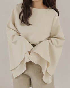 日單原單2024春淡色女子森系風上衣小眾設計感寬松袖 女 口開衩襯衫