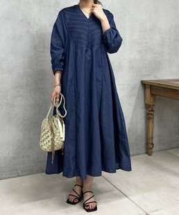 中袖 日单un 宽松复古文艺单层薄款 新款 连衣裙 dixcors原单2023夏季