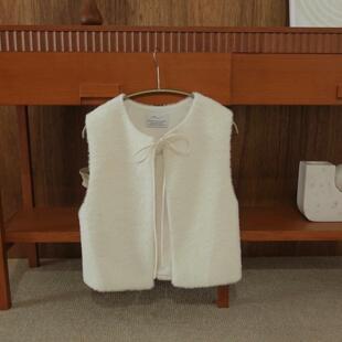 开衫 森系甜美可爱绒面系带短款 马甲女 原单2024秋冬新款 日单@lumu