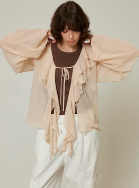 日单searoom 原单2025夏新款薄款设计感褶皱荷叶边系带衬衫上衣女