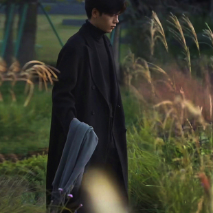 过膝呢子韩式 双排扣毛呢长款 风衣外套 西装 秋冬羊毛双面呢大衣男士