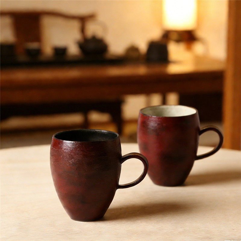 景德镇复古手工故宫红咖啡杯情侣陶瓷马克杯水杯简约日式家用茶杯