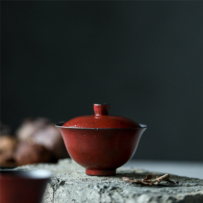 景德镇纯手工复古官帽故宫红茶碗粗陶二才盖碗泡茶杯中式功夫茶具