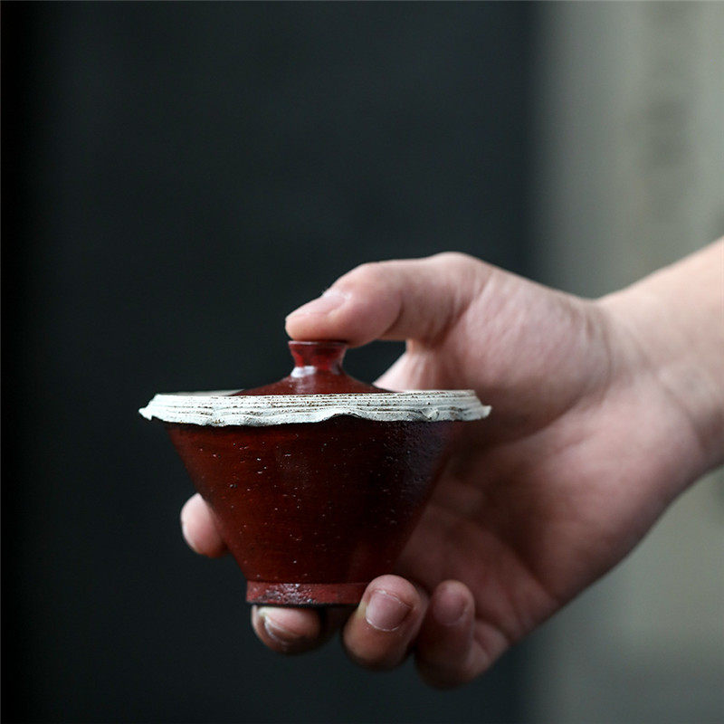 景德镇复古手绘故宫红釉两才盖碗粗陶泡茶杯茶碗精品礼物功夫茶具