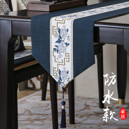 新中式桌旗防水餐边柜床旗禅意茶席茶几亚麻茶桌长条布艺餐桌布条