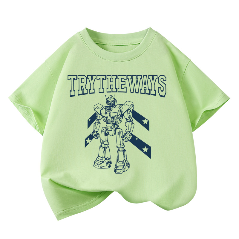 品牌特价撤柜纯棉半袖夏季卡通上衣男孩衣服薄款 短袖T9026机器人