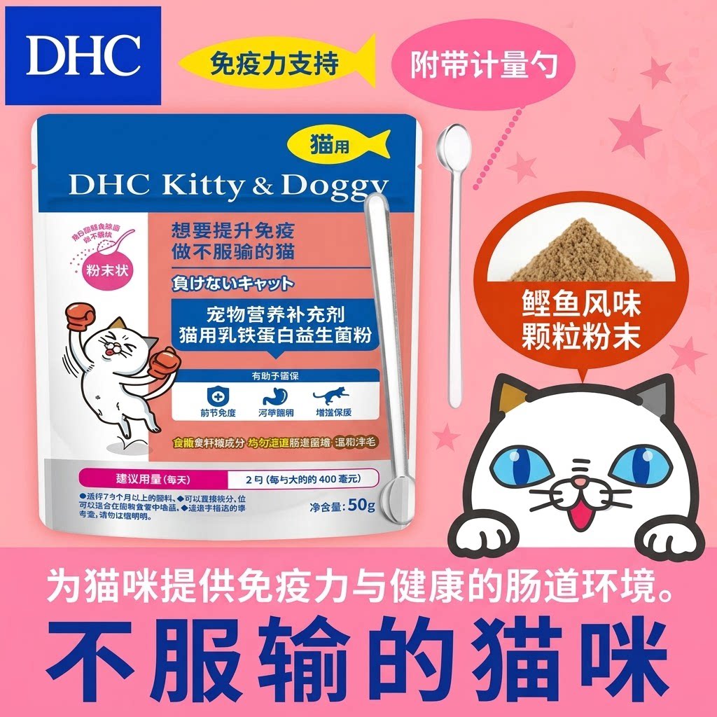 日本DHC猫咪乳铁蛋白提高免疫力调理肠道化毛球益生菌粉营养补充