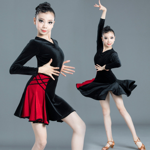 拉丁舞服女童秋冬装专业舞蹈练功服少儿表演比赛考级规定拉丁舞裙