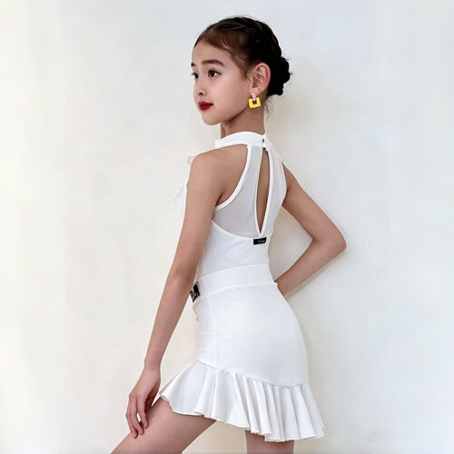 女拉丁无袖露背荷叶边练功服