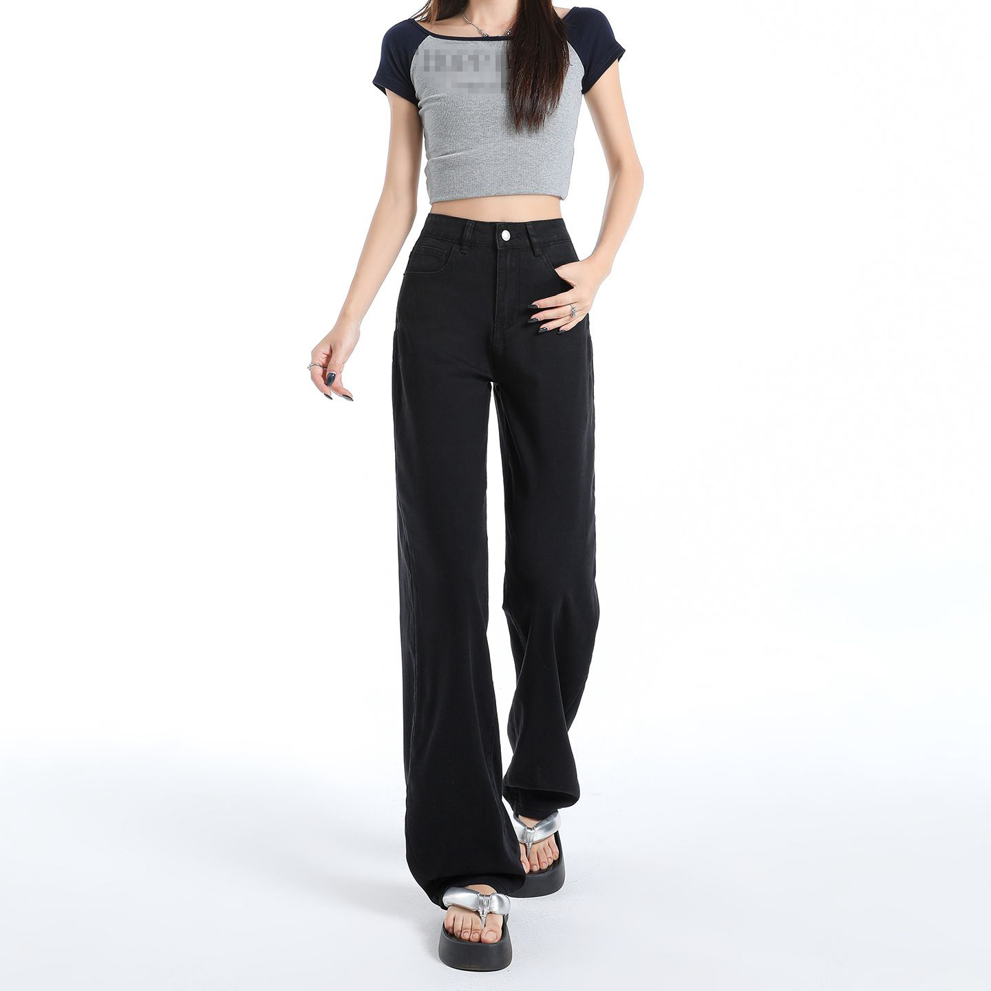 天丝窄版阔腿垂感牛仔裤女2025夏季新款高腰黑色休闲百搭九分直筒