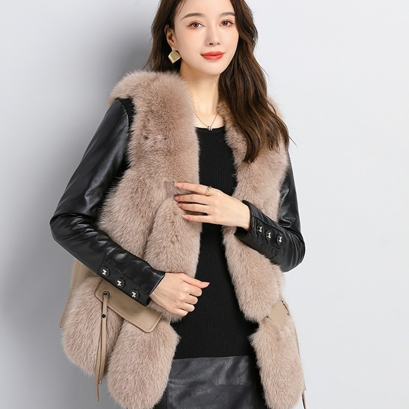 拼接PU皮袖打底衫女冬2026新款时尚洋气棉袖毛衣袖子加绒夹棉内搭