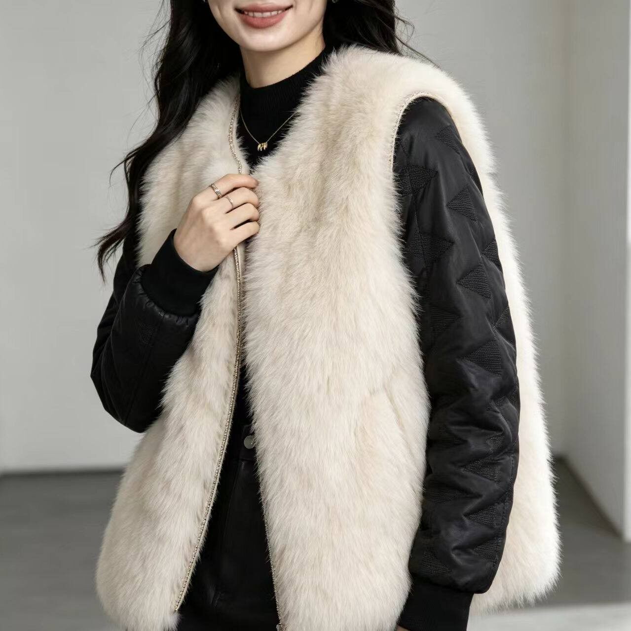 羽绒棉袖针织打底衫女冬季袖子加绒夹棉高领毛衣身子薄胳膊厚内搭