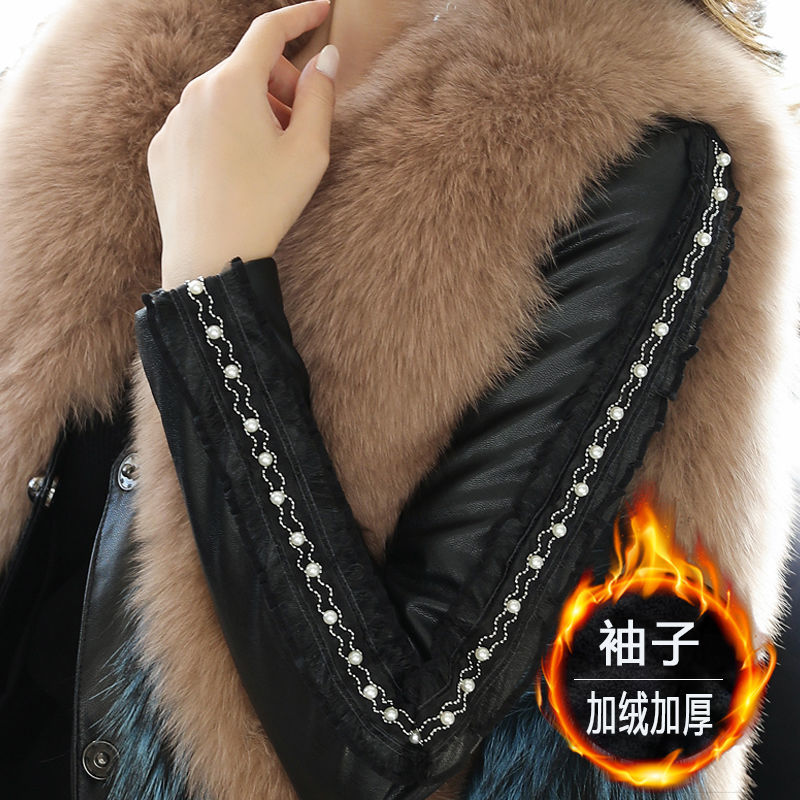 皮袖打底衫女冬袖子手臂加绒加厚