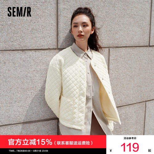 森马肌理菱格宽松抽绳轻薄棉服女