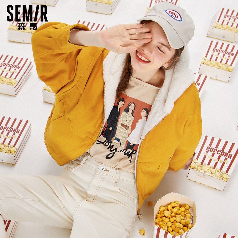 森马外套女2020秋季新款连帽棉服宽松棉袄纯棉雾霾蓝学生夹棉上衣