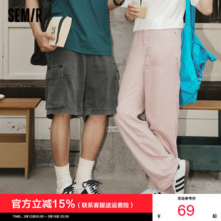 森马牛仔中裤 五分裤 男复古水洗工装 宽松灰色夏季 潮 短裤 森柔牛仔