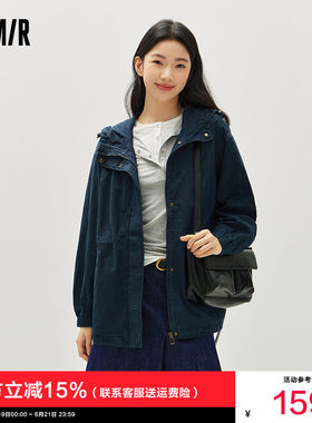 森马收腰宽松中长款牛仔外套女