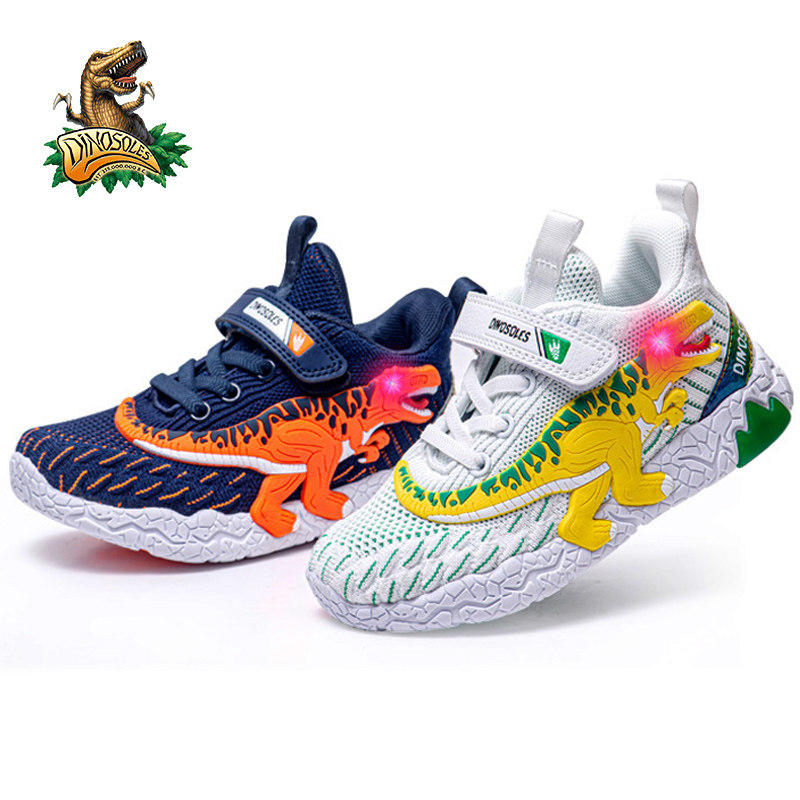 迪乐龙恐龙鞋子男童春款闪灯网面闪灯鞋儿童运动鞋皮面男孩中小童