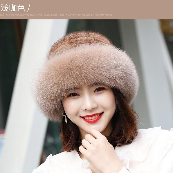狐狸毛渔夫帽保暖护耳盆帽