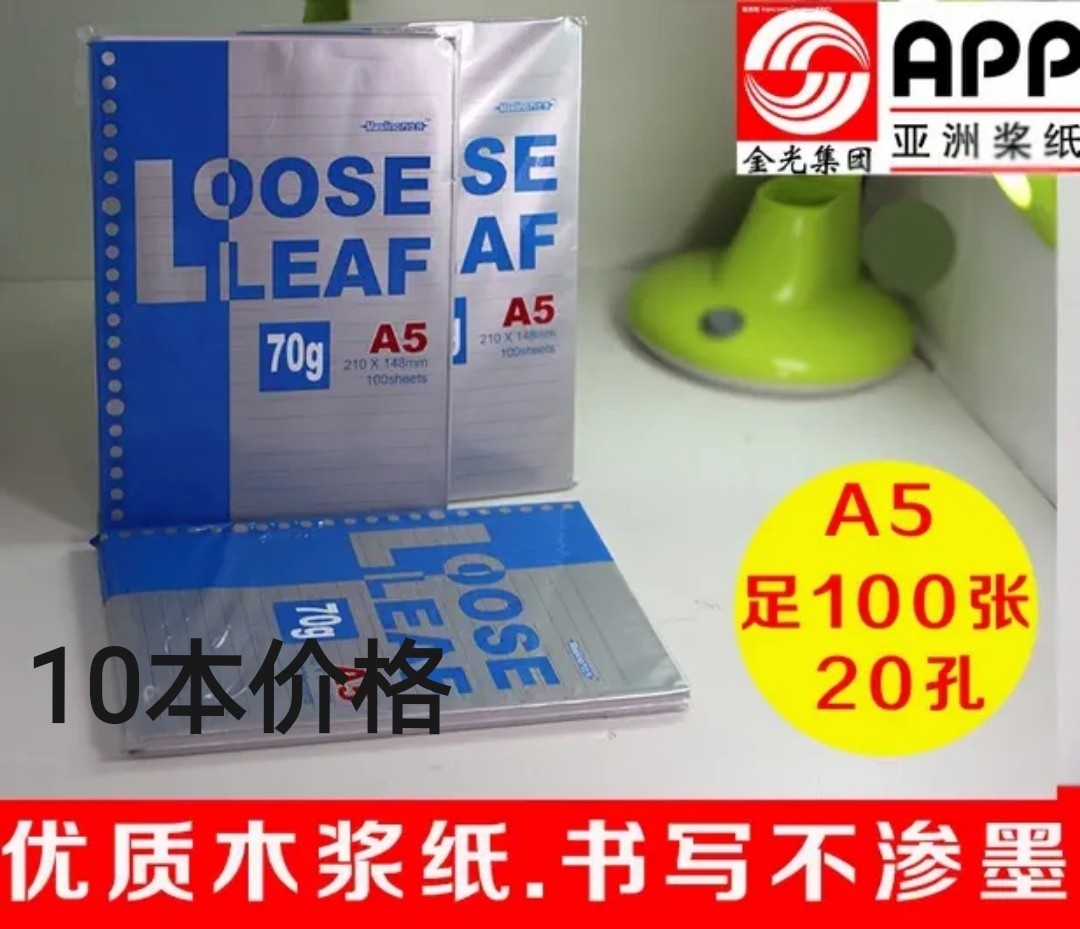 亚龙 活页夹替芯A5 20孔100张活页芯纯木浆 活页纸正品10本包邮价