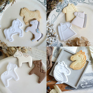 日式卡通小马曲奇模具 可爱马年动物糖霜饼干印章模家用烘焙工具