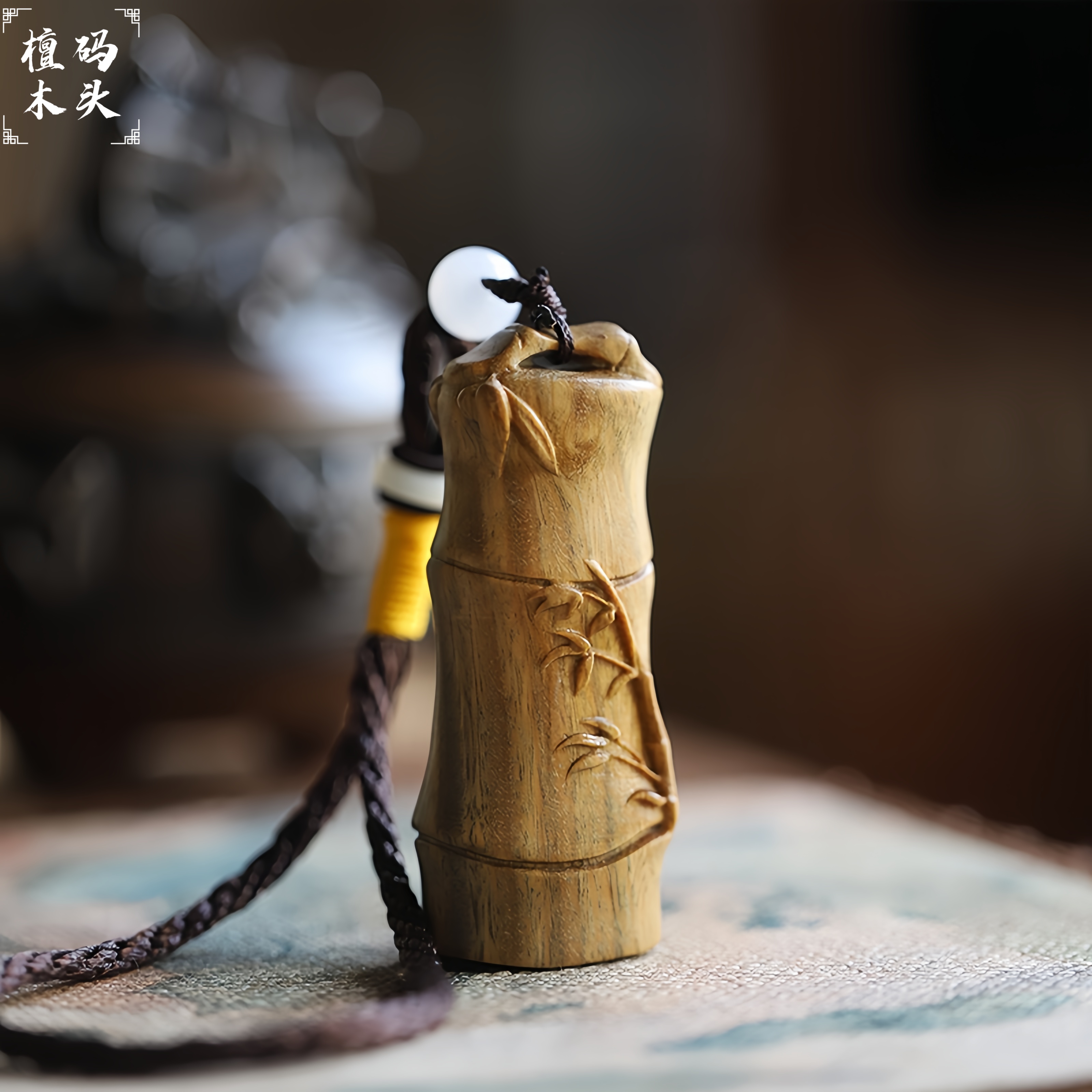 天然绿檀木雕刻竹节节高升竹子
