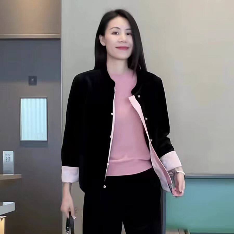 2026春季新款新中式国风撞色盘扣丝绒外套女高级感气质显瘦上衣潮