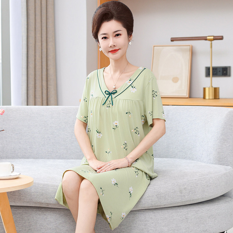莫代尔妈妈睡裙女款夏季2026新款短袖连衣裙加大码老人婆婆家居服