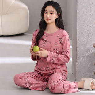 老人婆婆睡衣女士春秋长袖套头圆领纯棉高级感家居服中年妈妈套装