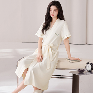 妈妈睡袍女款夏季纯棉女士薄款短袖浴袍轻盈睡衣女款2026新款夏天