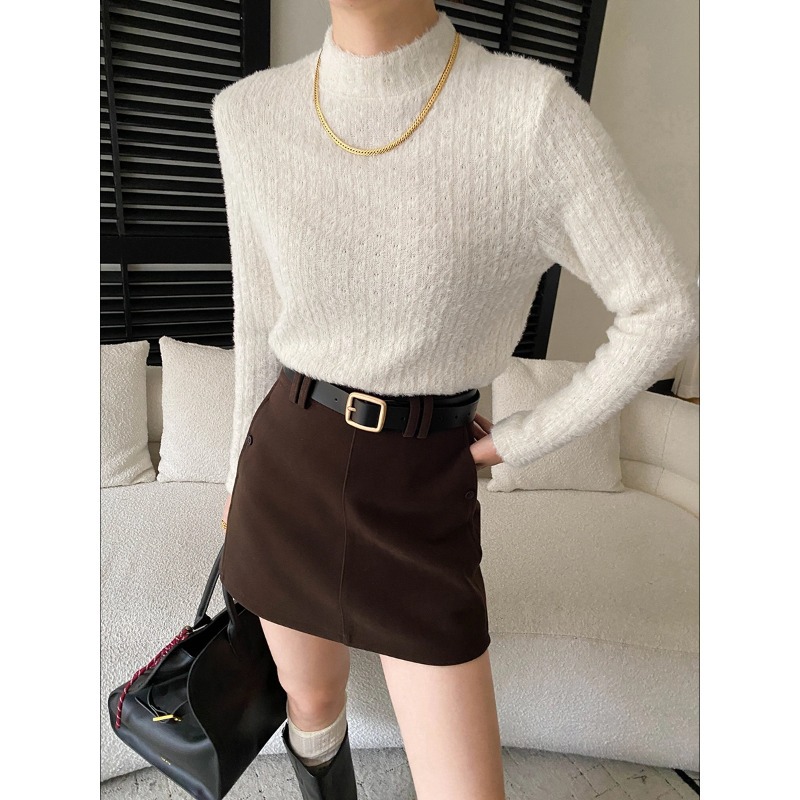 慵懒舒适区法式气质半高领软糯植绒保暖长袖打底衫