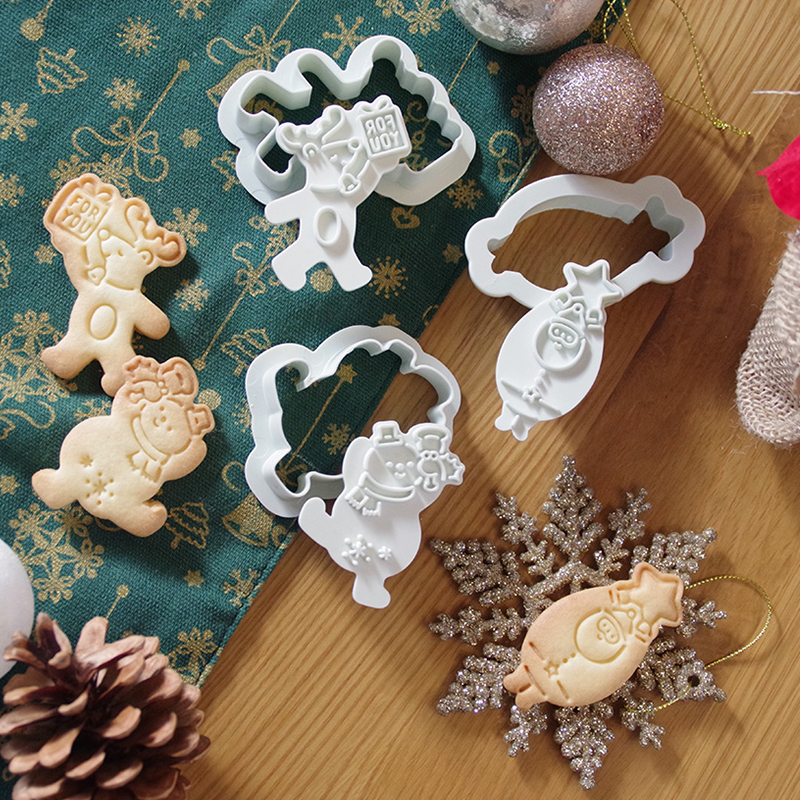 日本cotta新款圣诞节派对儿童卡通款按压式饼干模具diy烘焙工具