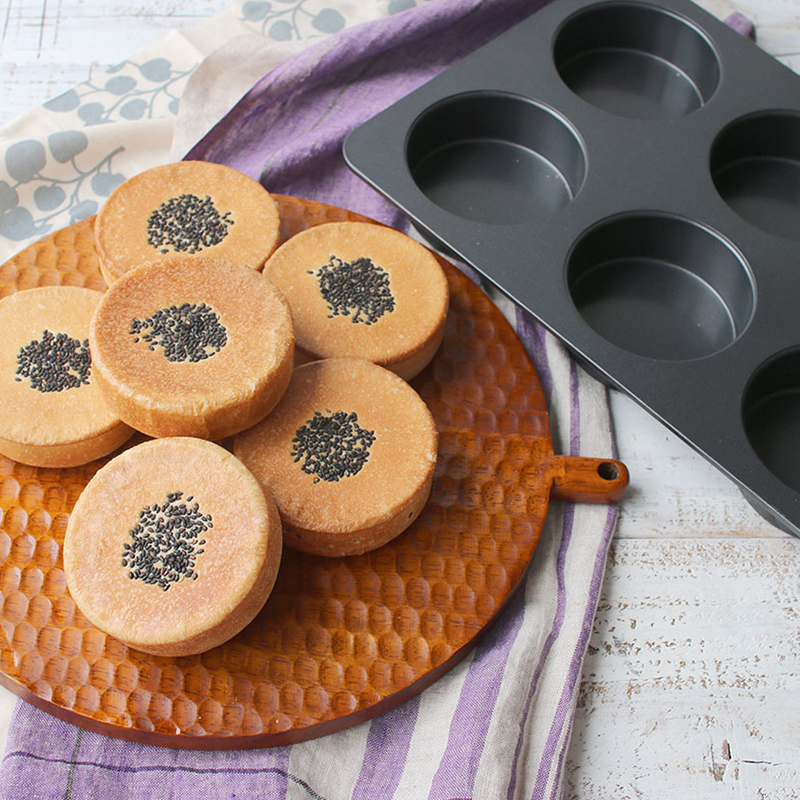 FL日本cotta圆形玛芬带盖松饼汉堡月饼蛋糕烘焙模具6连烤盘