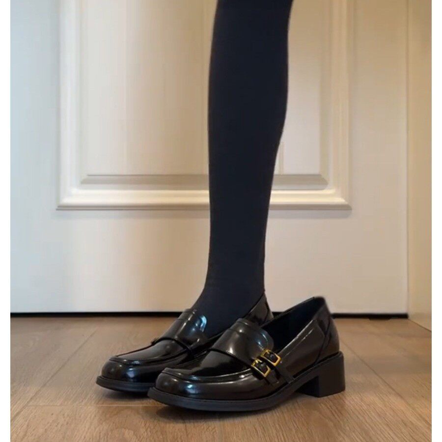 英伦简约一脚蹬低跟乐福女单鞋