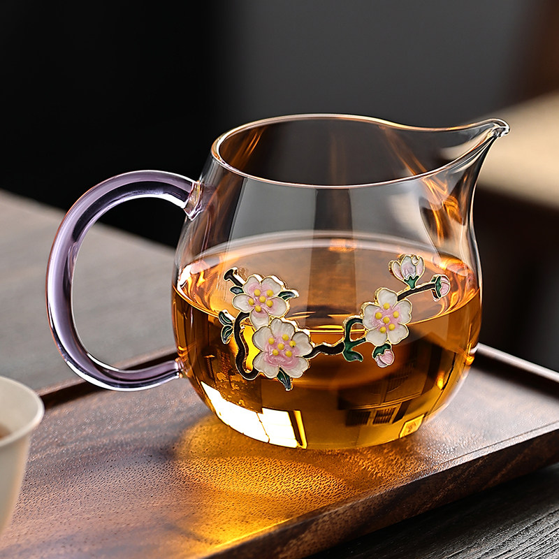 景泰蓝纯手工公道杯耐热加厚玻璃倒茶公杯分茶器功夫茶海茶漏套装