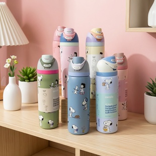 Owala保温杯Freesip水杯史努比不锈钢带吸管杯保温杯运动杯手提杯