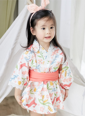 Augelute女童夏秋季日式和服中大童和服浴衣连衣裙日本洋装60364