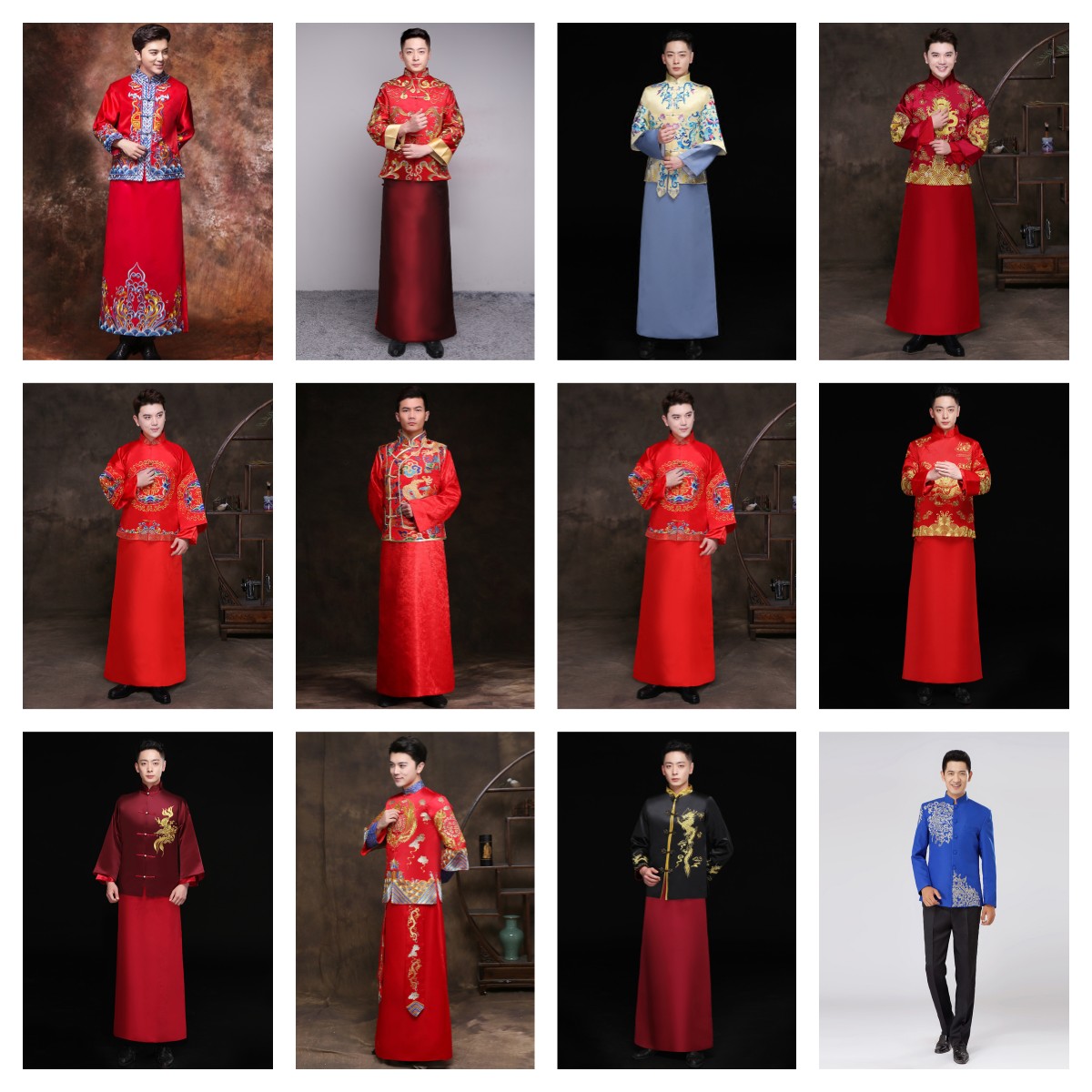 出租新款男中式秀禾礼服唐装龙凤马褂结婚喜服新郎敬酒明星同款