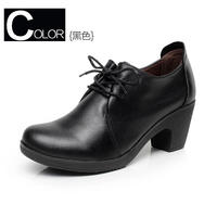 2026 New Spring and Autumn genuine leather single shoes, casual shoes, medium heel, thick heel, lace-up work shoes, large and small sizes, cowhide work shoes thumbnail 3