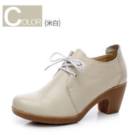 2026 New Spring and Autumn genuine leather single shoes, casual shoes, medium heel, thick heel, lace-up work shoes, large and small sizes, cowhide work shoes thumbnail 2